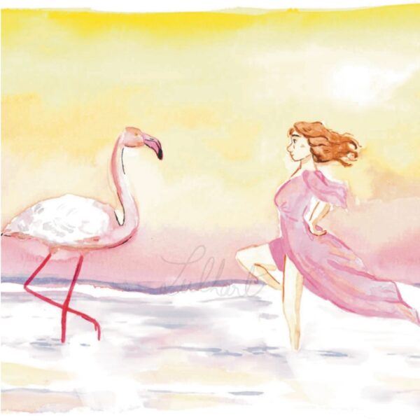 A4 - Aquarelle originale "Flamand rose"