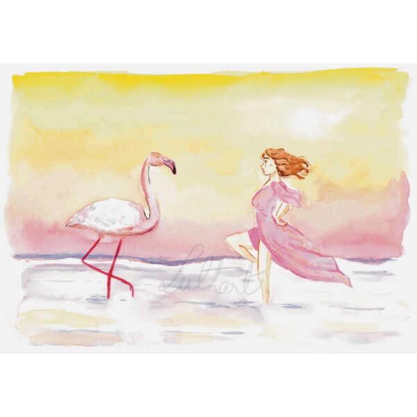 A4 - Aquarelle originale "Flamand rose"